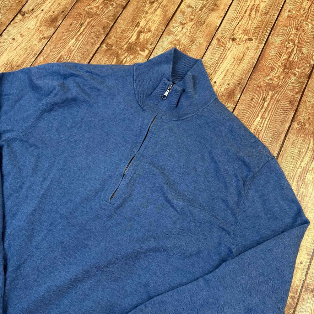 Brooks Brothers 1/4 Zip Sweater Mens Large Blue Combed Cotton Pullover